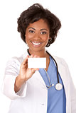 doctor holding business card