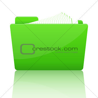 Green file folder with paper