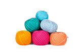 Multicolored set of yarn for knitting on white