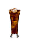 Glass full of cola and ice on white