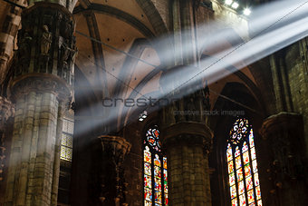 The Bright Beam of Light Inside Milan Cathedral, Italy