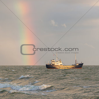 Small coastal vessel in the waters of the dutch Ijsselmeer