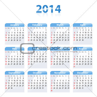 Blue glossy calendar for 2014