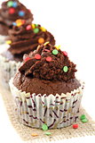 Chocolate cupcakes close up.