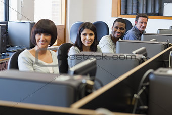 Smiling group in computer class