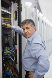 Technician working on data servers