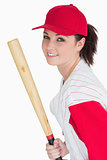 Smiling woman with baseball bat and hat