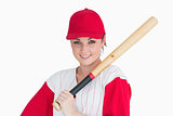 Woman holding a bat on her shoulder
