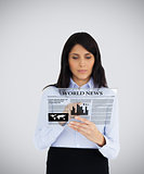 Businesswoman reading virtual newspaper