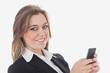 Portrait of business woman using cell phone
