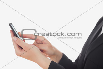 Detail view of woman using smart phone