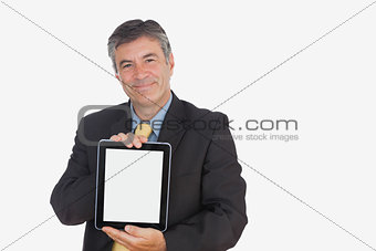 Businessman displaying digital tablet