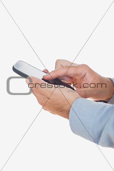 Hands using mobile phone