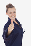 Female technician gesturing thumbs up