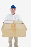 Courier man with cardboard box