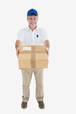 Mature delivery man handing package