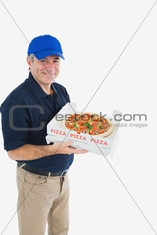 Cheerful pizza delivery man