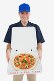 Portrait of happy pizza delivery man