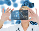 Joyful nurse holding a virtual screen