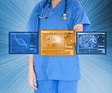 Woman working with touch screen