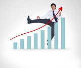 Businessman jumping over the graphical presentation