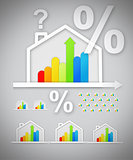 Energy efficient house graphics with question and percentage marks