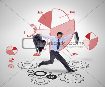 Businessman running against graphical presentation