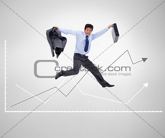 Businessman jumping against a background