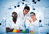 Group of chemist examining test tubes