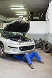 Auto mechanic working under car