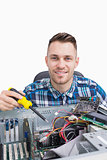Portrait of computer engineer repairing cpu