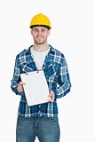 Portrait of smiling male architect holding clipboard