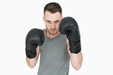 Portrait of young man in boxing stance