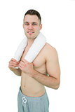 Portrait of happy man holding towel around neck