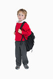 Portrait of young boy with schoolbag
