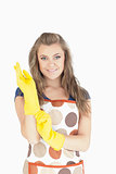 Portrait of beautiful maid with rubber gloves