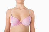 Midsection of woman in pink bra
