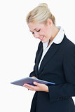 Young business woman using digital tablet