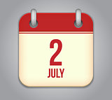 Vector calendar app icon 2 july