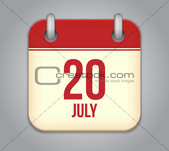 Vector calendar app icon 20 july