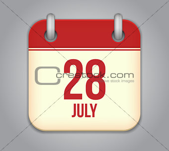Vector calendar app icon 28 july