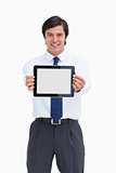 Portrait of smiling business man holding digital tablet