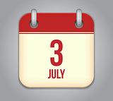 Vector calendar app icon 3 july