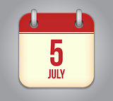 Vector calendar app icon 5 july