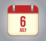 Vector calendar app icon 6 july