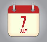 Vector calendar app icon 7 july