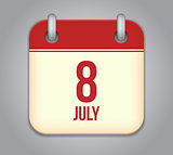 Vector calendar app icon 8 july