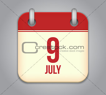 Vector calendar app icon 9 july