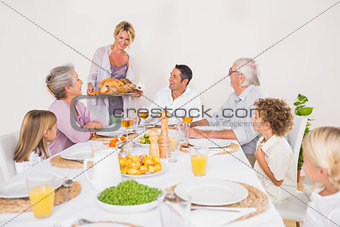 Family watching the roast turkey