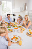 Family praying before eating